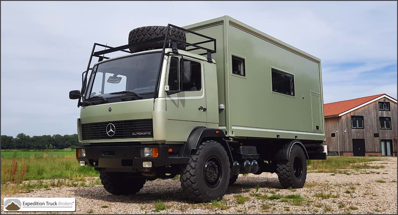Kopen van een nicht-merkgebonden Mercedes 917 Overlandtruck met afneembaar Tiny House op Twistlocks