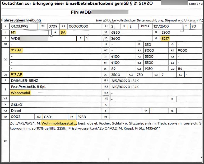 Gutachten Vollabnahme Mercedes 4x4 Fernreisemobil