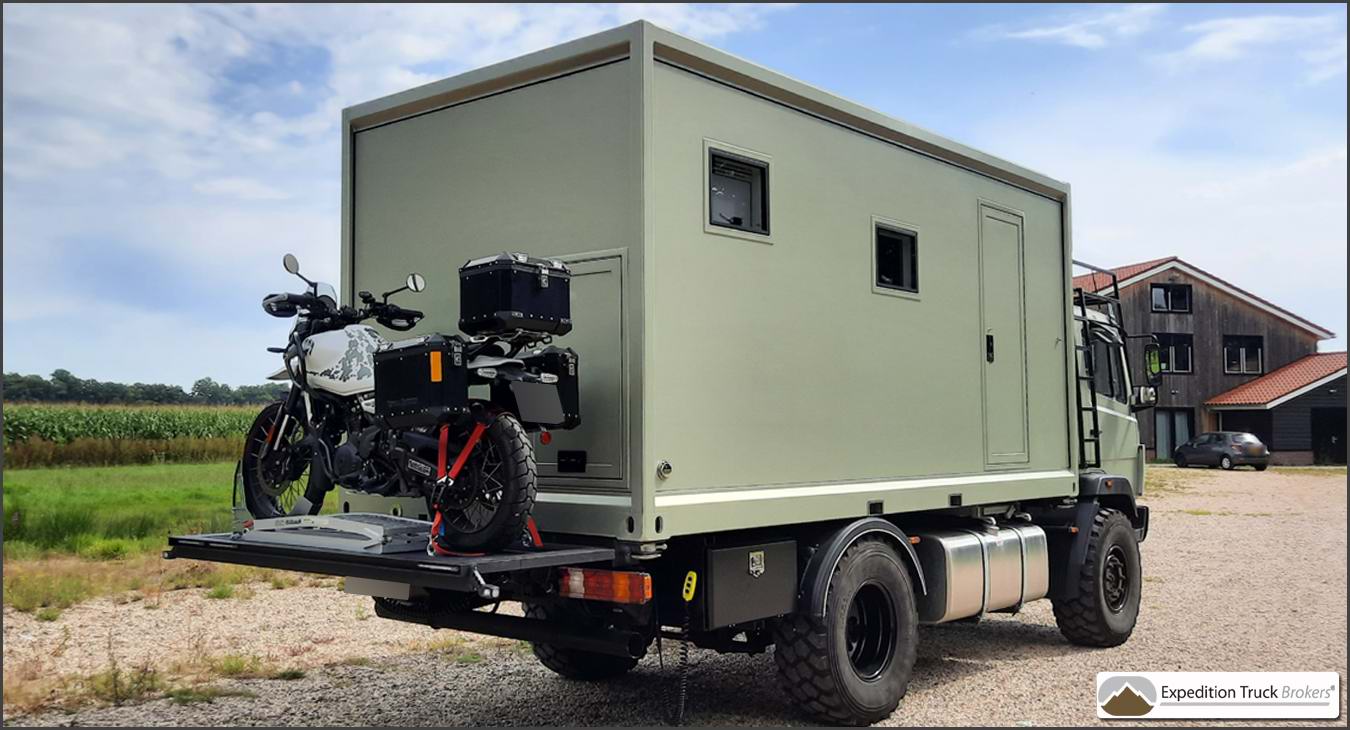 Mercedes 917 4x4 Overland Truck with motorcycle platform