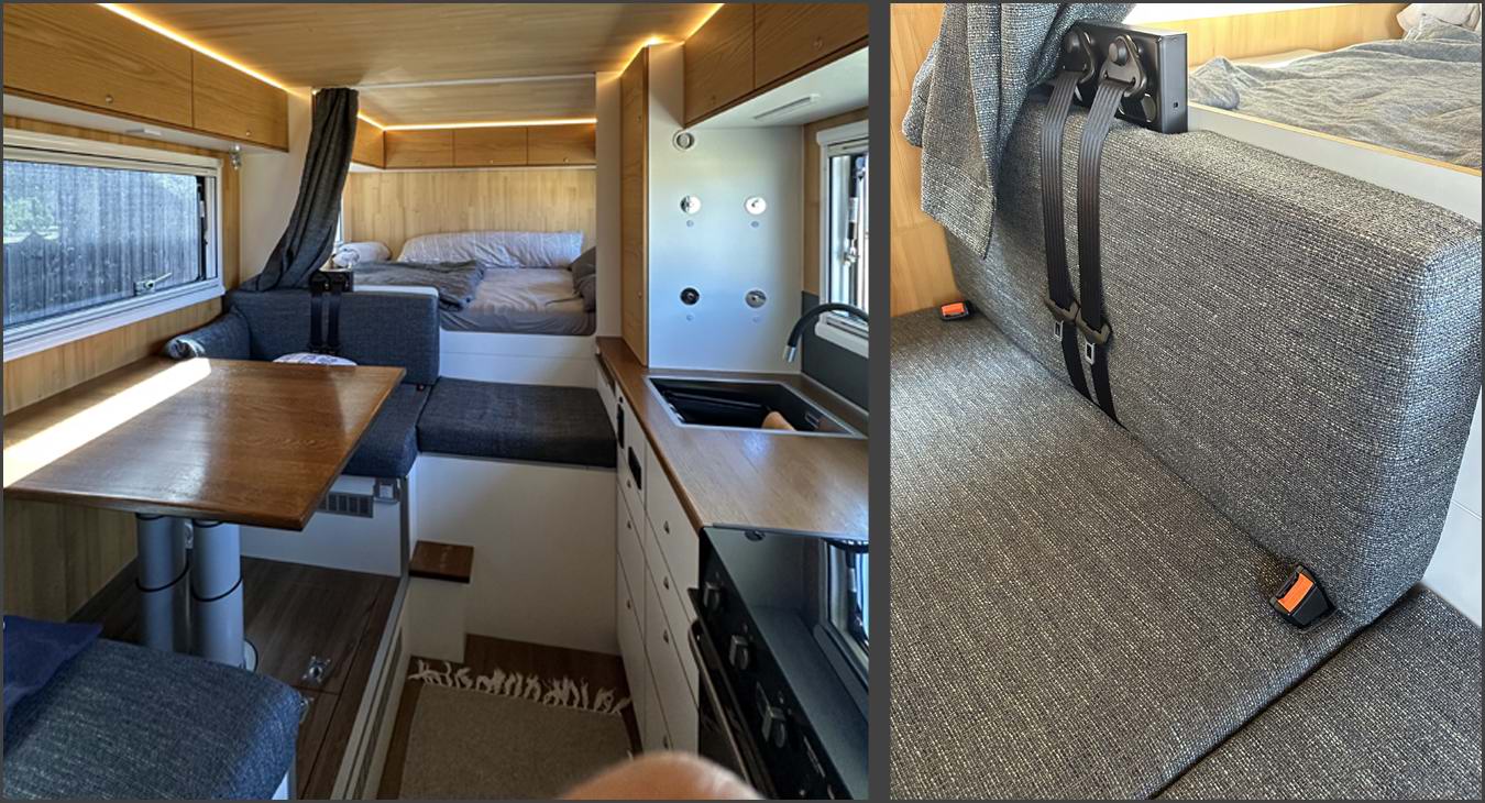Mercedes-Benz Arocs 1835 4x4 Fernreisemobil mit Holzkoffer: 2 gegurtete Sitzplätze im Aufbau