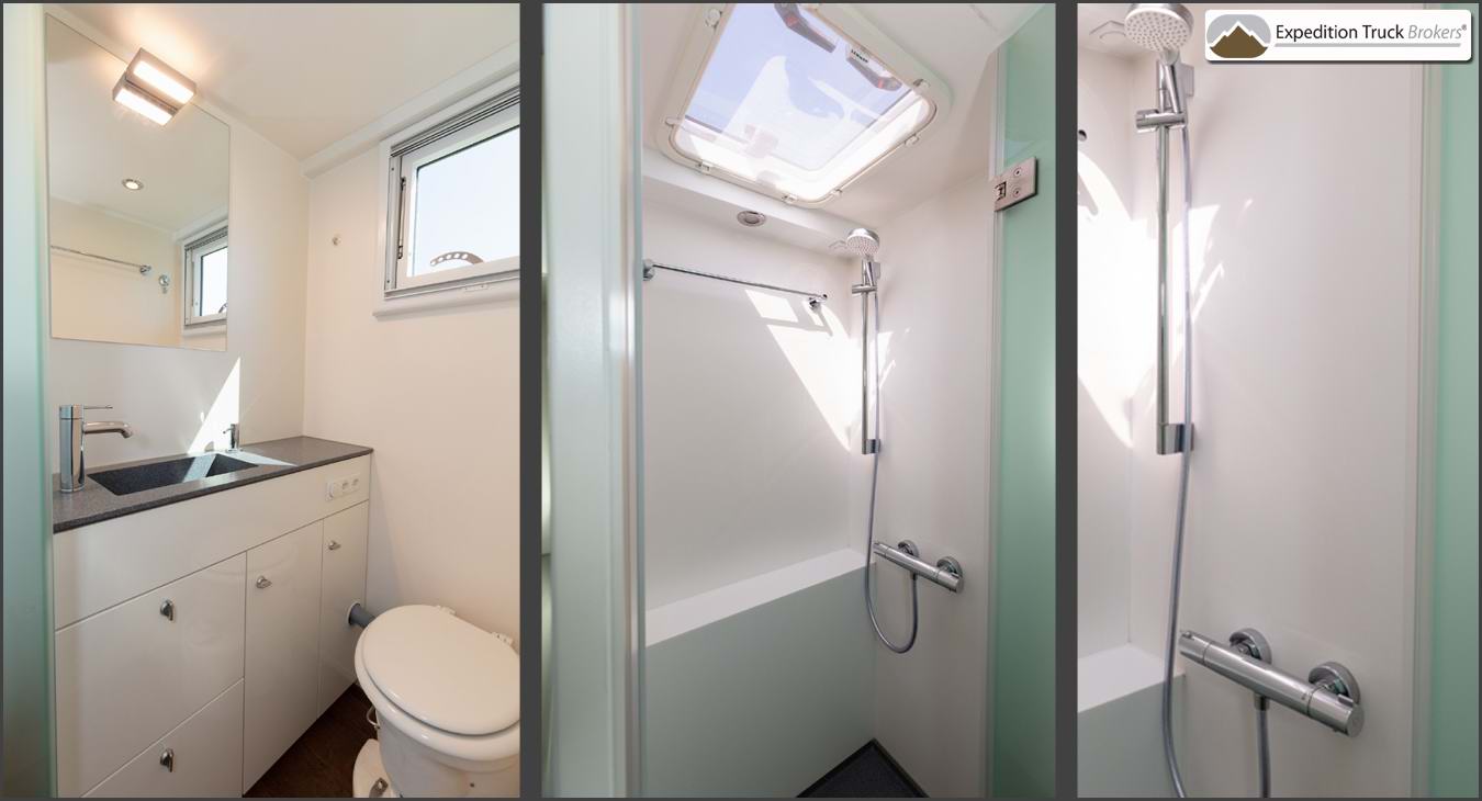 Mercedes Arocs 2033 4x4 Overland Truck bathroom