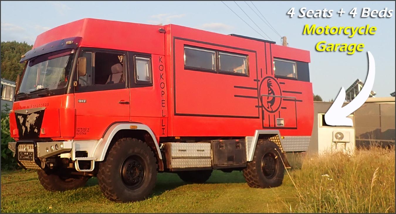Mercedes 917 4x4 Expedition Truck with motorcycle garage